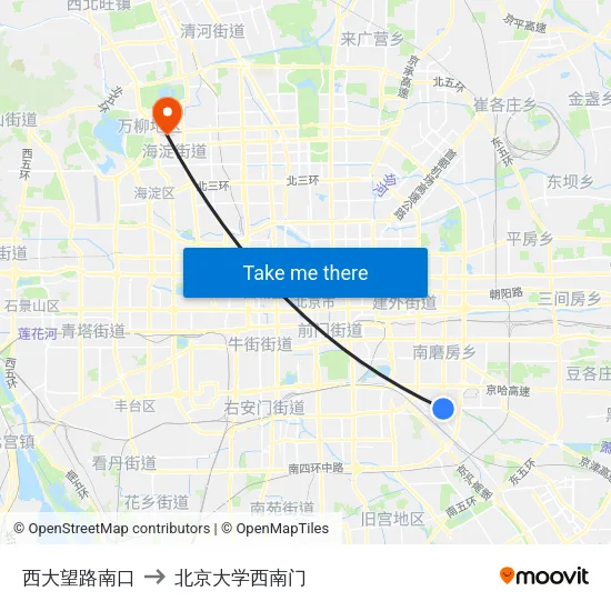 西大望路南口 to 北京大学西南门 map