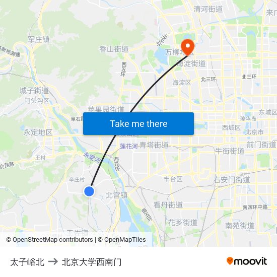 太子峪北 to 北京大学西南门 map