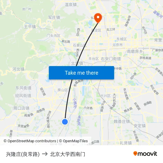 兴隆庄(良常路) to 北京大学西南门 map