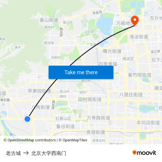 老古城 to 北京大学西南门 map