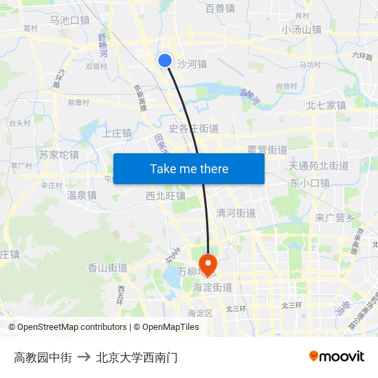 高教园中街 to 北京大学西南门 map