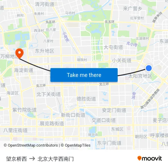 望京桥西 to 北京大学西南门 map