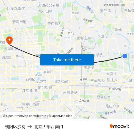 朝阳区沙窝 to 北京大学西南门 map