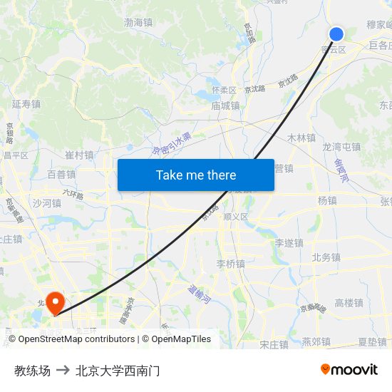 教练场 to 北京大学西南门 map