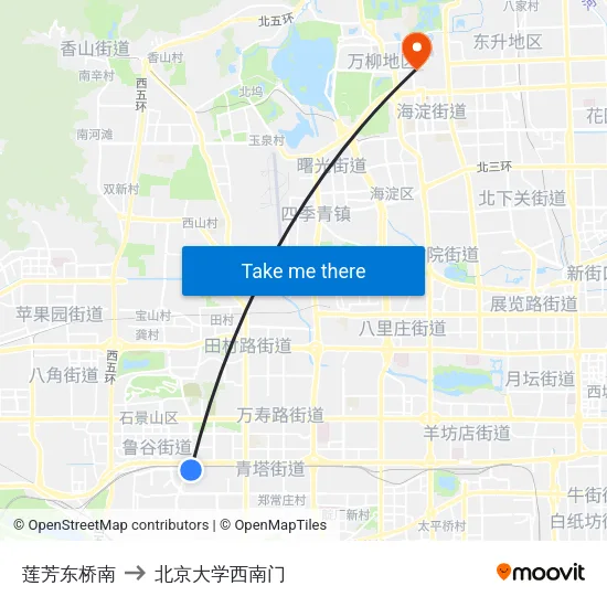 莲芳东桥南 to 北京大学西南门 map