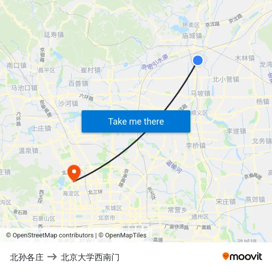 北孙各庄 to 北京大学西南门 map