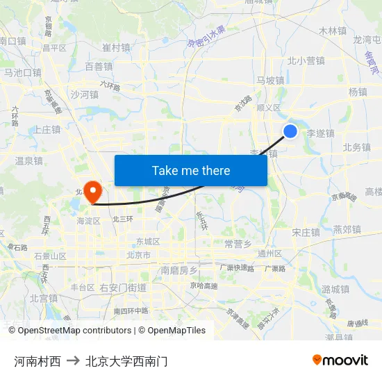 河南村西 to 北京大学西南门 map
