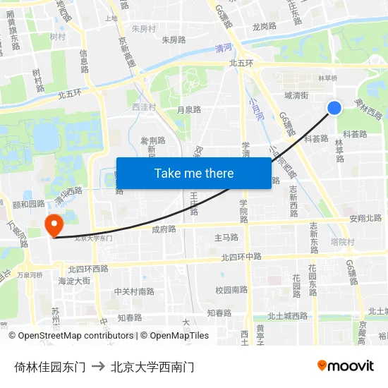倚林佳园东门 to 北京大学西南门 map