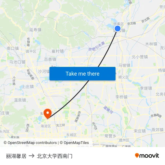丽湖馨居 to 北京大学西南门 map