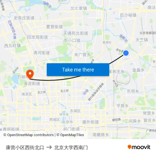 康营小区西街北口 to 北京大学西南门 map
