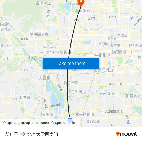 郝庄子 to 北京大学西南门 map