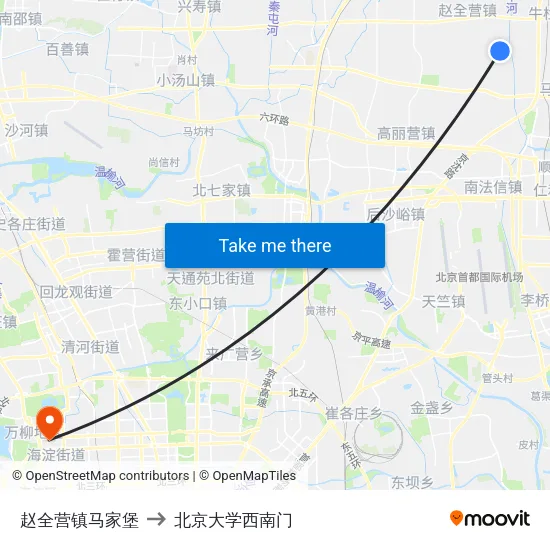 赵全营镇马家堡 to 北京大学西南门 map