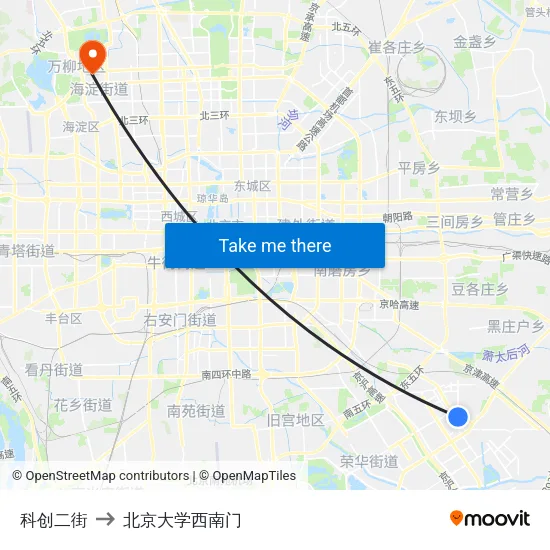 科创二街 to 北京大学西南门 map