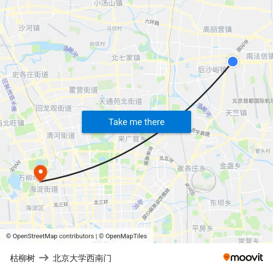 枯柳树 to 北京大学西南门 map