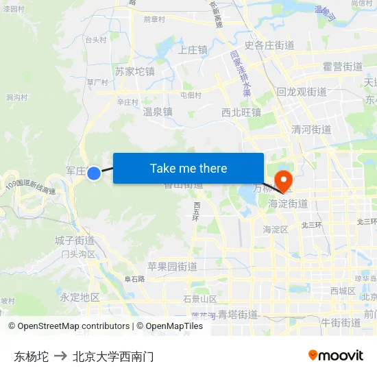东杨坨 to 北京大学西南门 map