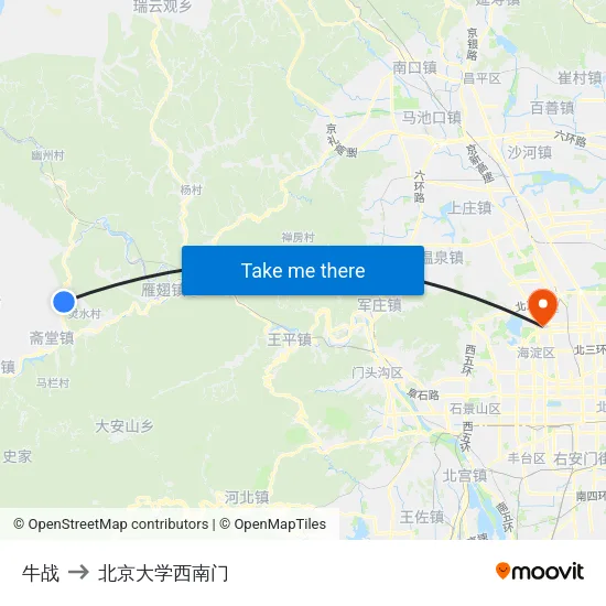 牛战 to 北京大学西南门 map