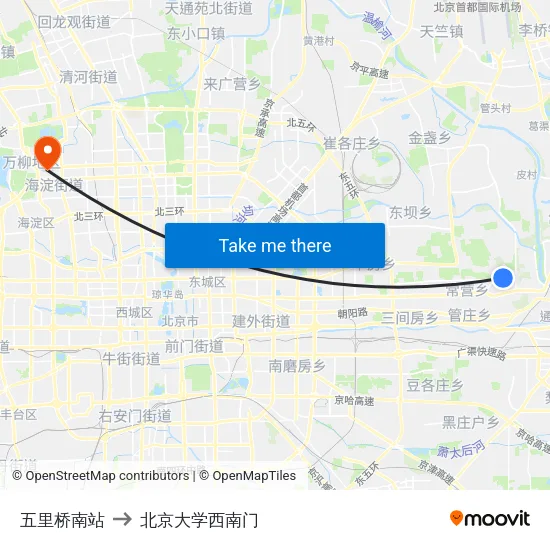 五里桥南站 to 北京大学西南门 map