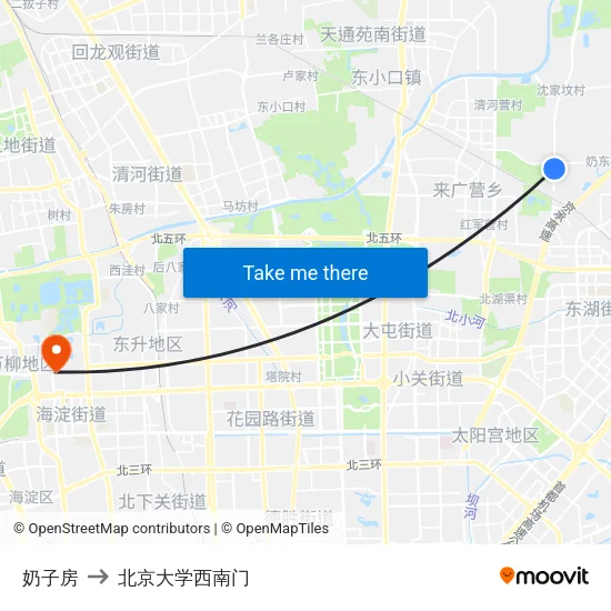 奶子房 to 北京大学西南门 map