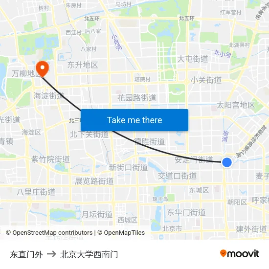 东直门外 to 北京大学西南门 map