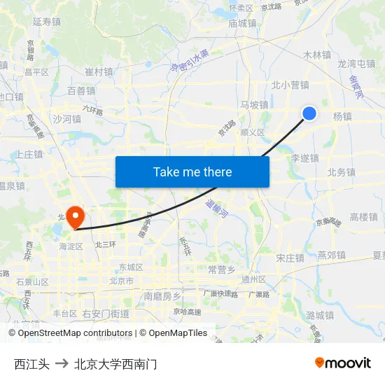 西江头 to 北京大学西南门 map