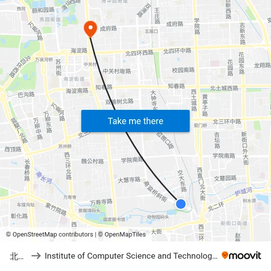Beixiaguan to Institute of Computer Science and Technology of Peking University map