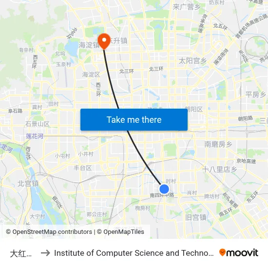 Dahongmen West to Institute of Computer Science and Technology of Peking University map