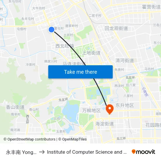 永丰南 Yongfeng Nan (S) to Institute of Computer Science and Technology of Peking University map