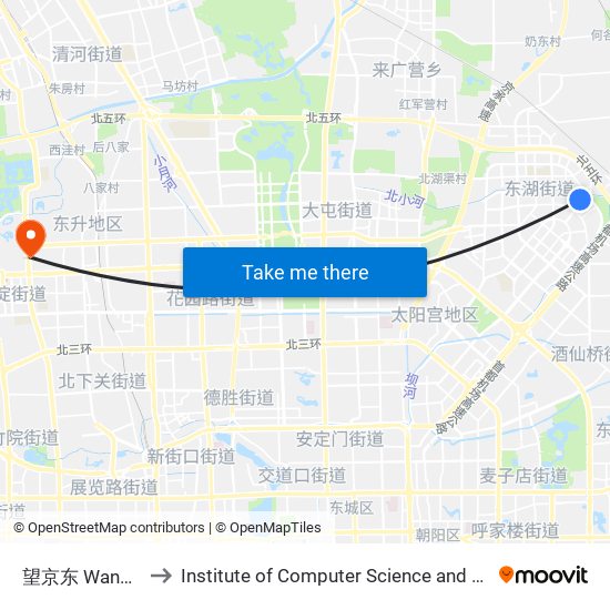 望京东 Wangjing Dong (E) to Institute of Computer Science and Technology of Peking University map