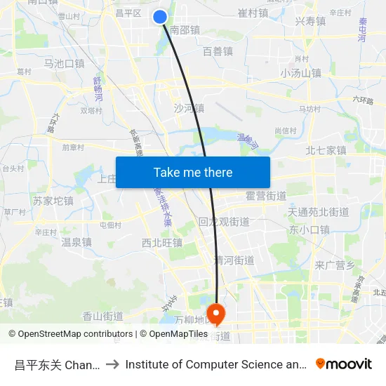昌平东关 Changping Dongguan to Institute of Computer Science and Technology of Peking University map