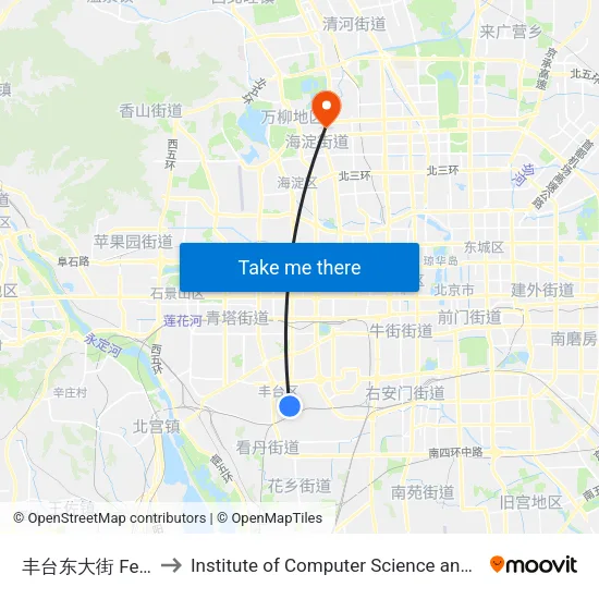 丰台东大街 Fengtai Dongdajie to Institute of Computer Science and Technology of Peking University map