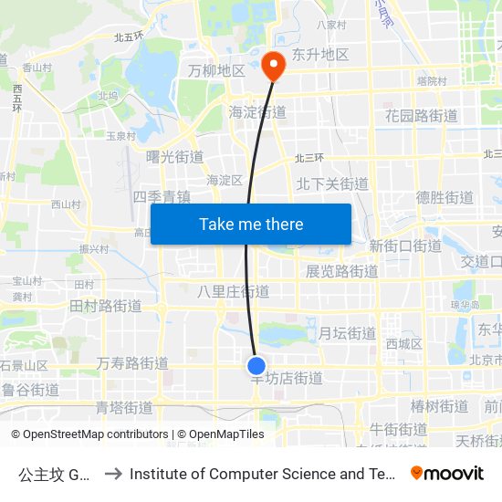 公主坟 Gongzhufen to Institute of Computer Science and Technology of Peking University map