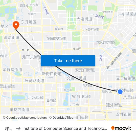 呼家楼 to Institute of Computer Science and Technology of Peking University map