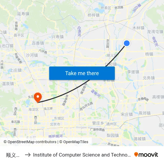 Shunyi Beixiaoying to Institute of Computer Science and Technology of Peking University map