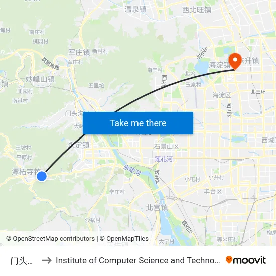 Mentougou South Village to Institute of Computer Science and Technology of Peking University map