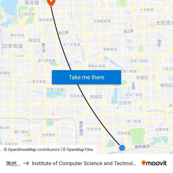 Taoran Bridge East to Institute of Computer Science and Technology of Peking University map