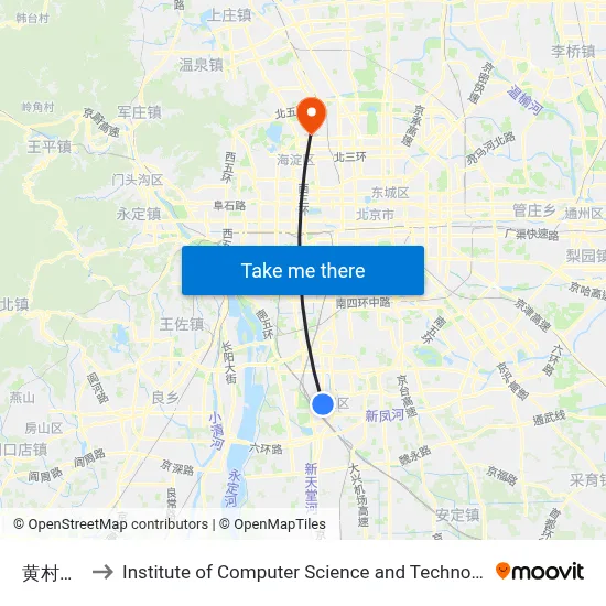Huangcun West Street to Institute of Computer Science and Technology of Peking University map