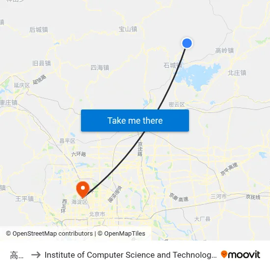 Gaozhuangzi to Institute of Computer Science and Technology of Peking University map