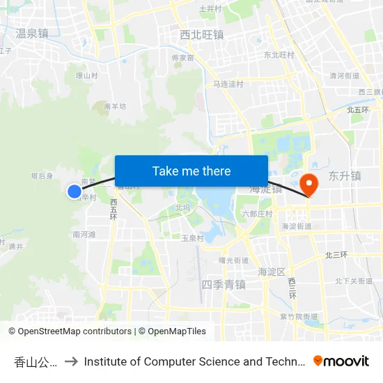 Xiangshan Park East Gate to Institute of Computer Science and Technology of Peking University map