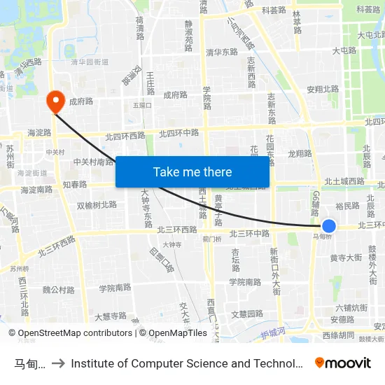 Madian Bridge East to Institute of Computer Science and Technology of Peking University map