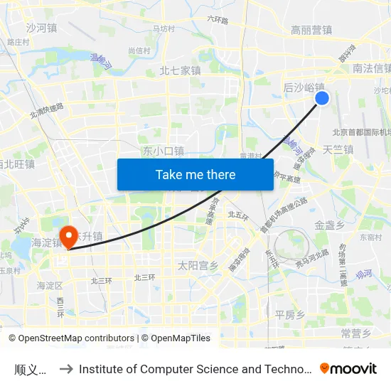 Shunyi Tiejiangying to Institute of Computer Science and Technology of Peking University map