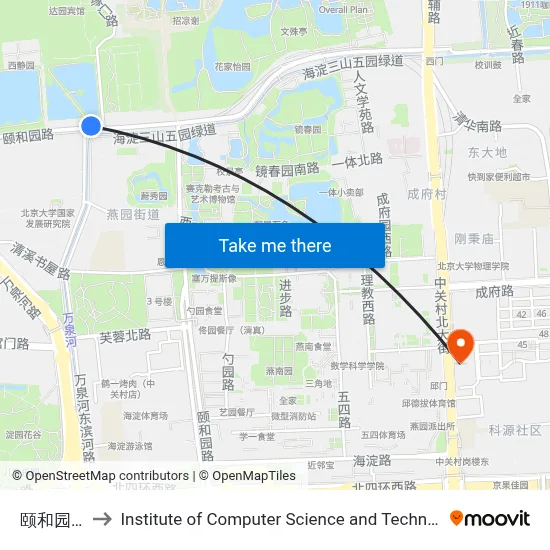 Summer Palace Road East to Institute of Computer Science and Technology of Peking University map