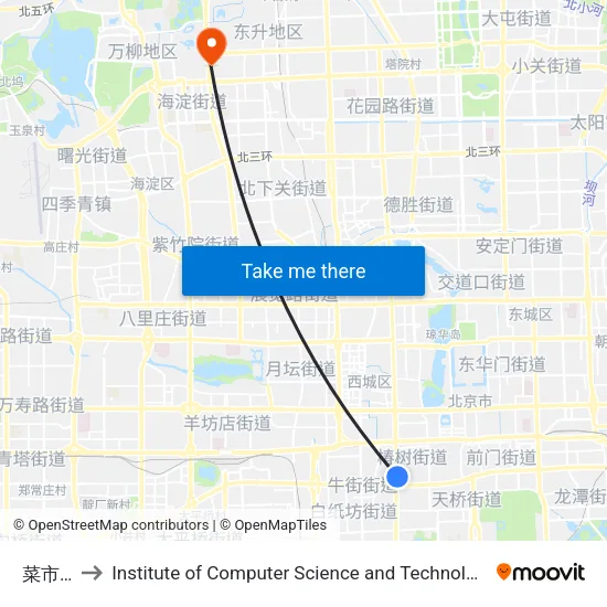 菜市口北 to Institute of Computer Science and Technology of Peking University map