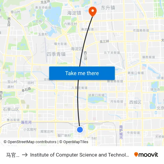 Maguanying West to Institute of Computer Science and Technology of Peking University map