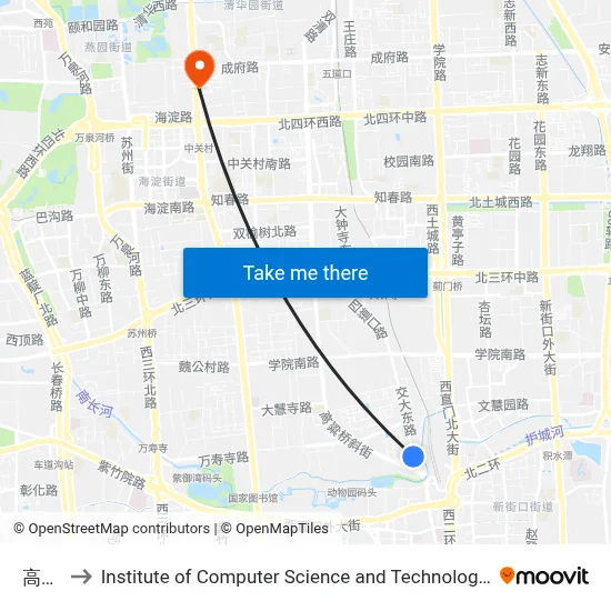 Gaoliang Bridge to Institute of Computer Science and Technology of Peking University map