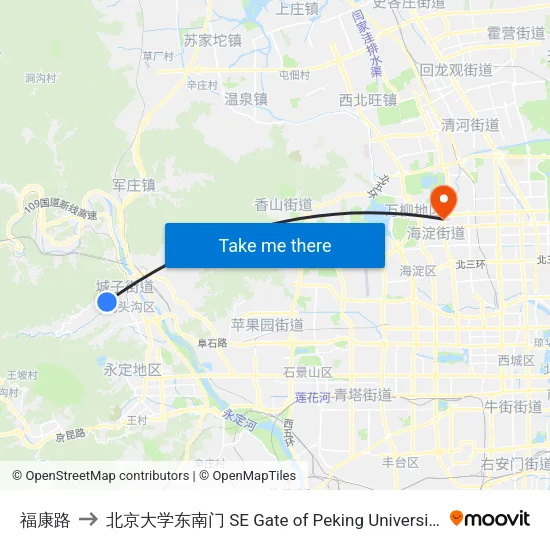 福康路 to 北京大学东南门 SE Gate of Peking University map