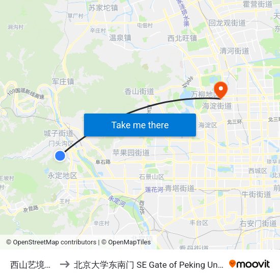 西山艺境小区 to 北京大学东南门 SE Gate of Peking University map