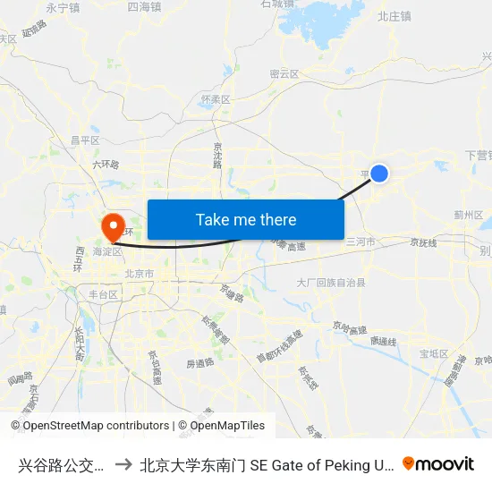 兴谷路公交场站 to 北京大学东南门 SE Gate of Peking University map