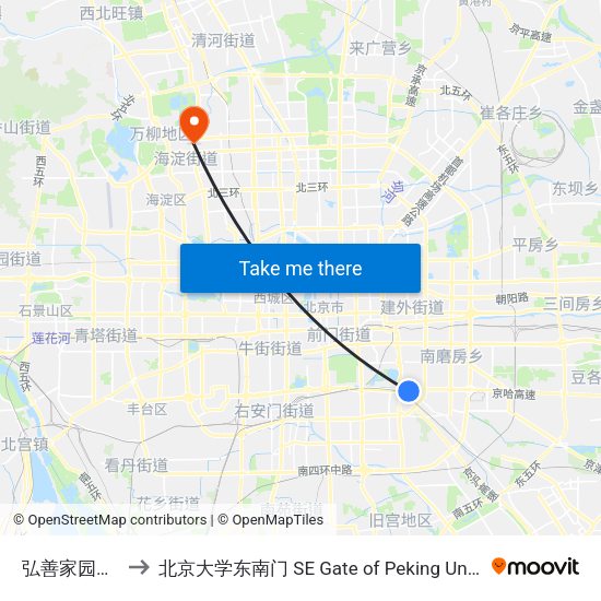 弘善家园西站 to 北京大学东南门 SE Gate of Peking University map