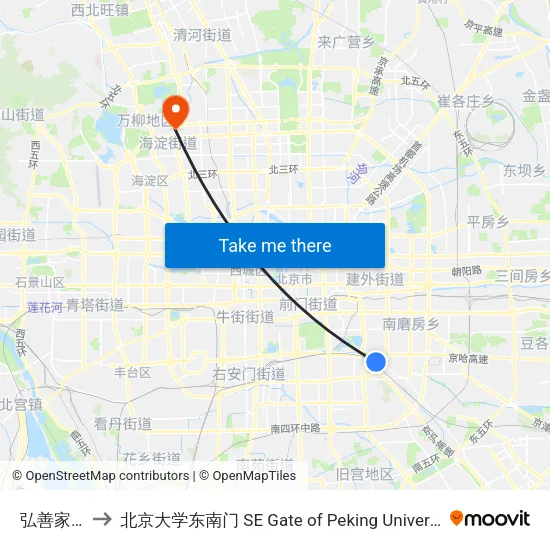 弘善家园 to 北京大学东南门 SE Gate of Peking University map