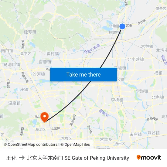 王化 to 北京大学东南门 SE Gate of Peking University map